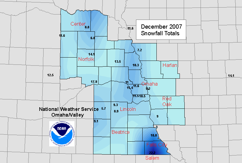 December 2007 Snowfall Map